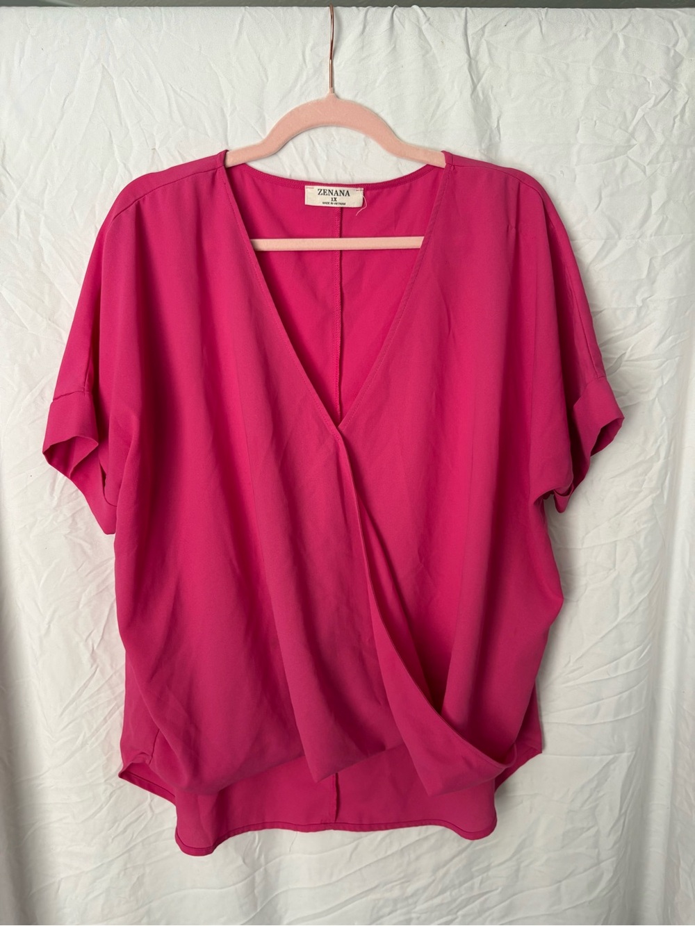 Zenana Women's Fuchsia V-Neck Draped Blouse